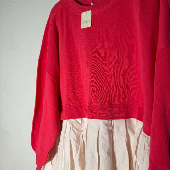 FREE PEOPLE Eleanor Slouchy Watermelon Wedge Combo Sweatshirt Dress Size L NWT - Picture 6 of 7